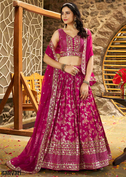 Magenta Pink Jacquard Dola Silk Lehenga Choli with Delicate Zari & Sequin Detailing