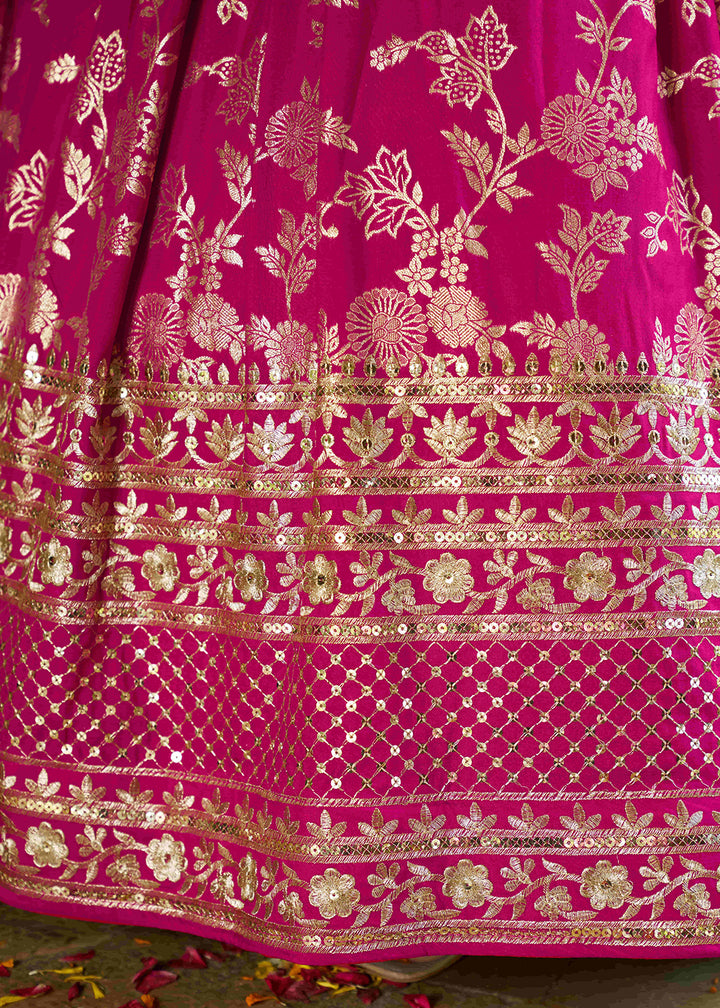 Magenta Pink Jacquard Dola Silk Lehenga Choli with Delicate Zari &amp; Sequin Detailing