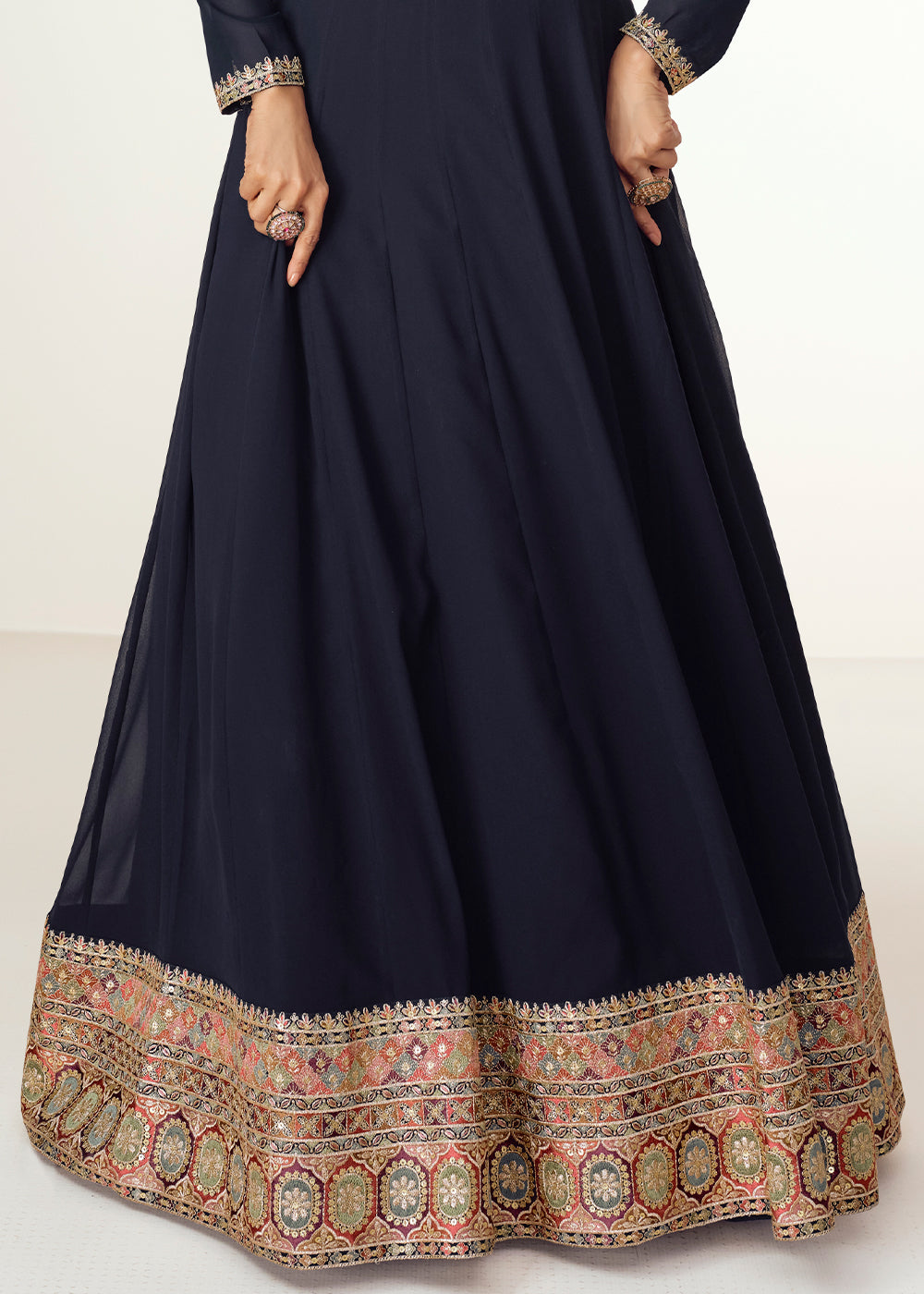 Space Blue Anarkali Dress in Georgette with Exquisite Embroidery