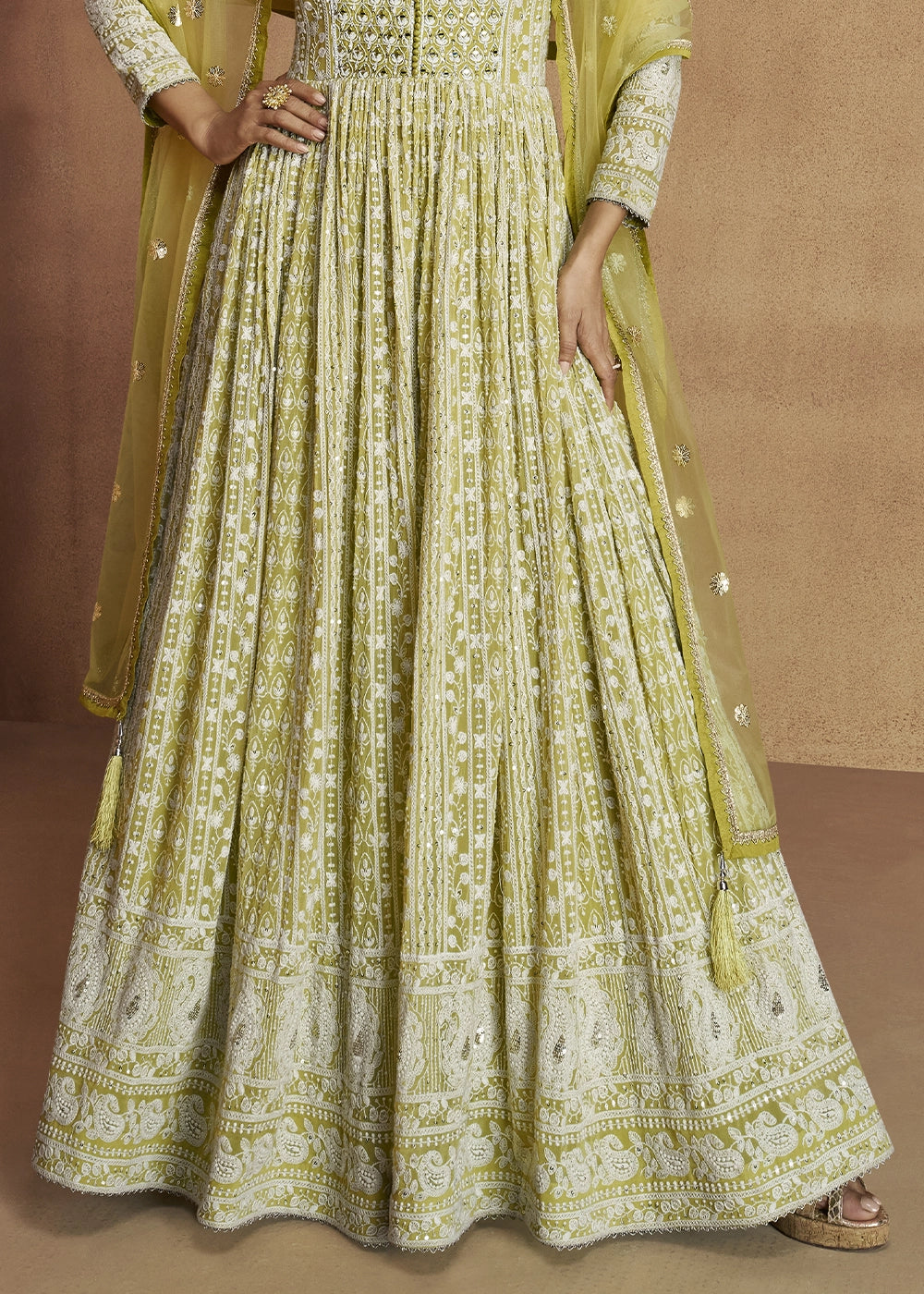 Pear Green Intricately Embroidered Georgette Anarkali Suit
