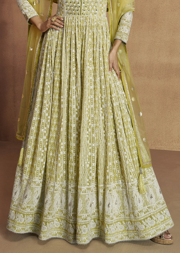 Pear Green Intricately Embroidered Georgette Anarkali Suit