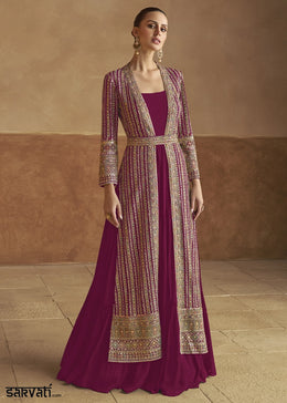 Ruby Pink Georgette Anarkali Dress with Embroidered Jacket