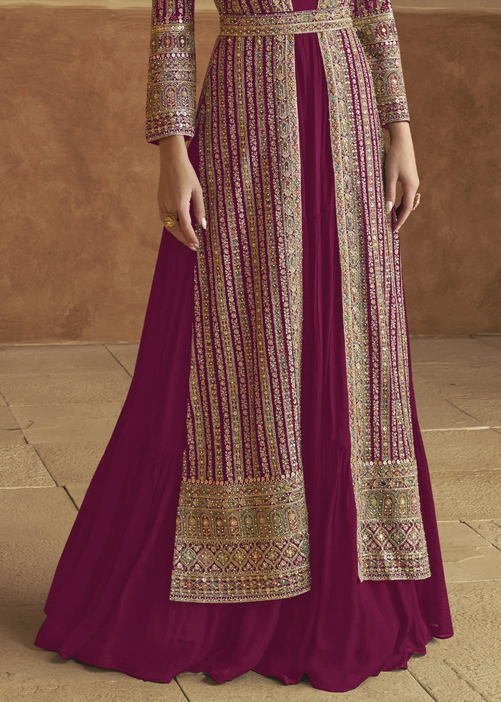 Ruby Pink Georgette Anarkali Dress with Embroidered Jacket