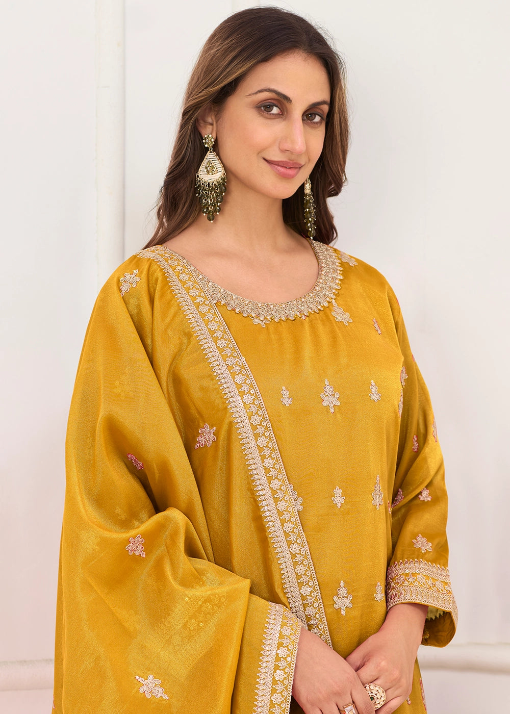Mustard Yellow Simar Silk Embroidered Palazzo Set
