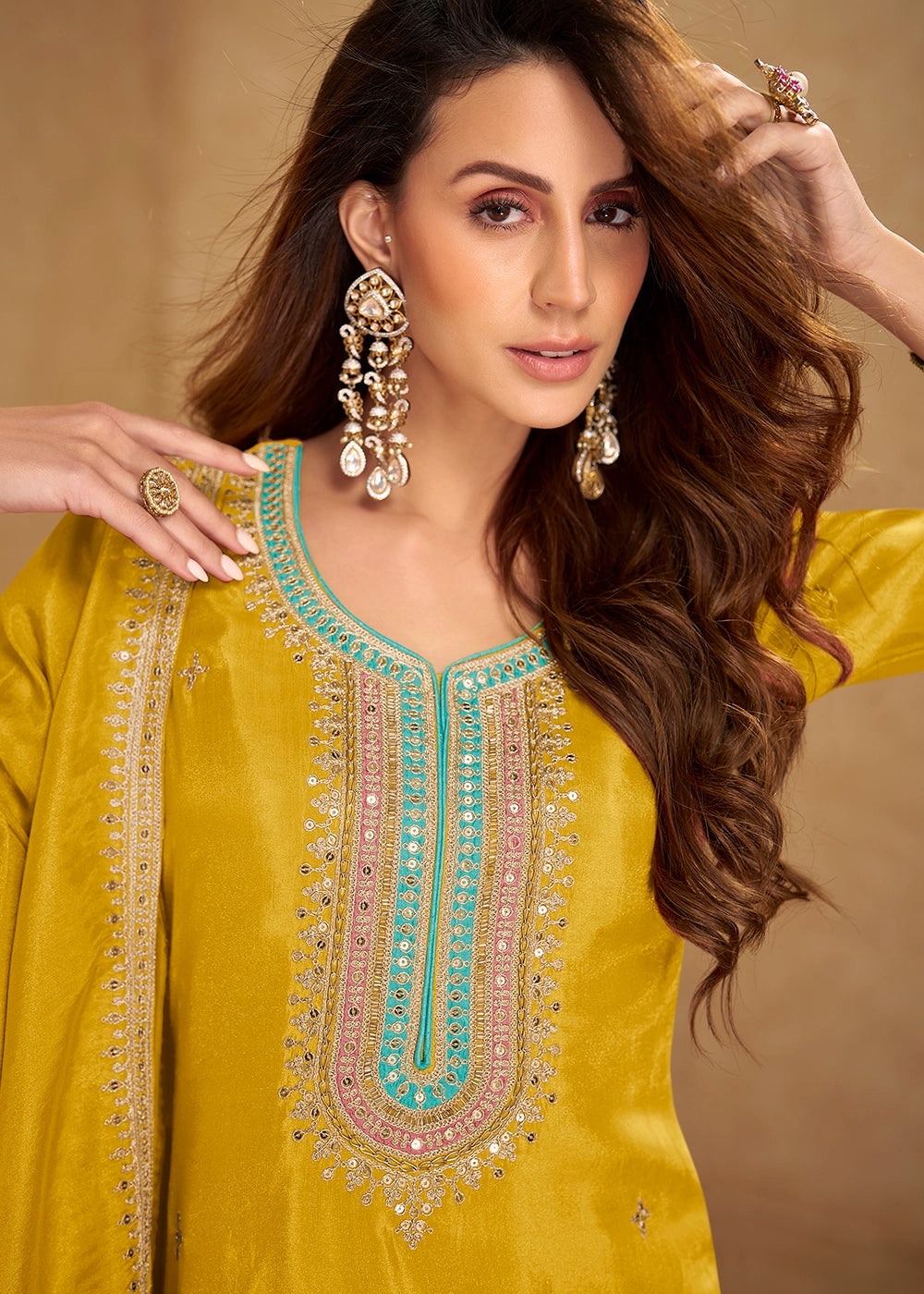 Saffron Yellow Simar Silk Festive Salwar Suit with Embroidered Detailing