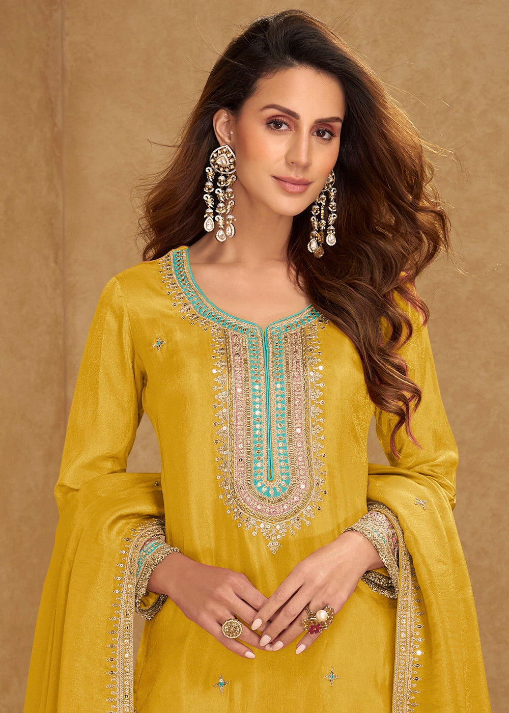 Saffron Yellow Simar Silk Festive Salwar Suit with Embroidered Detailing