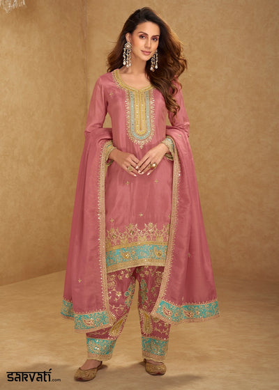 Hopbush Purple Simar Silk Festive Salwar Suit with Embroidered Detailing