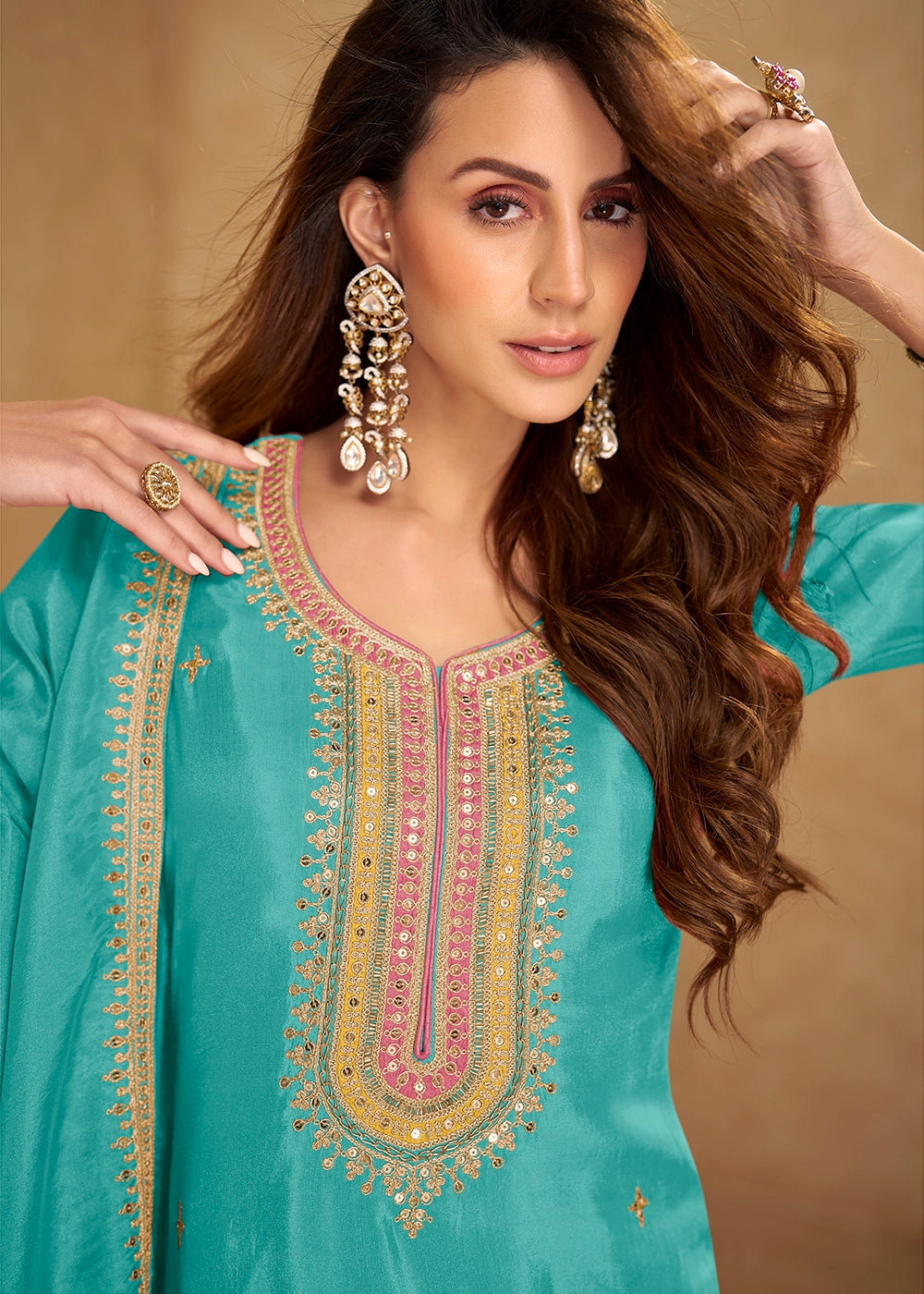 Cerulean Blue Simar Silk Festive Salwar Suit with Embroidered Detailing