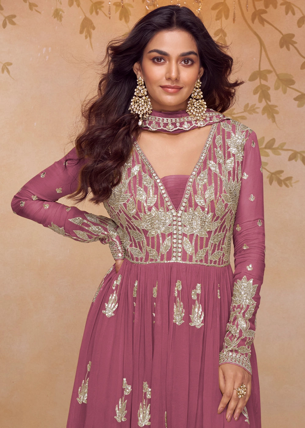 Wildberry Purple Chinon Silk Palazzo Suit with Contemporary Embroidery