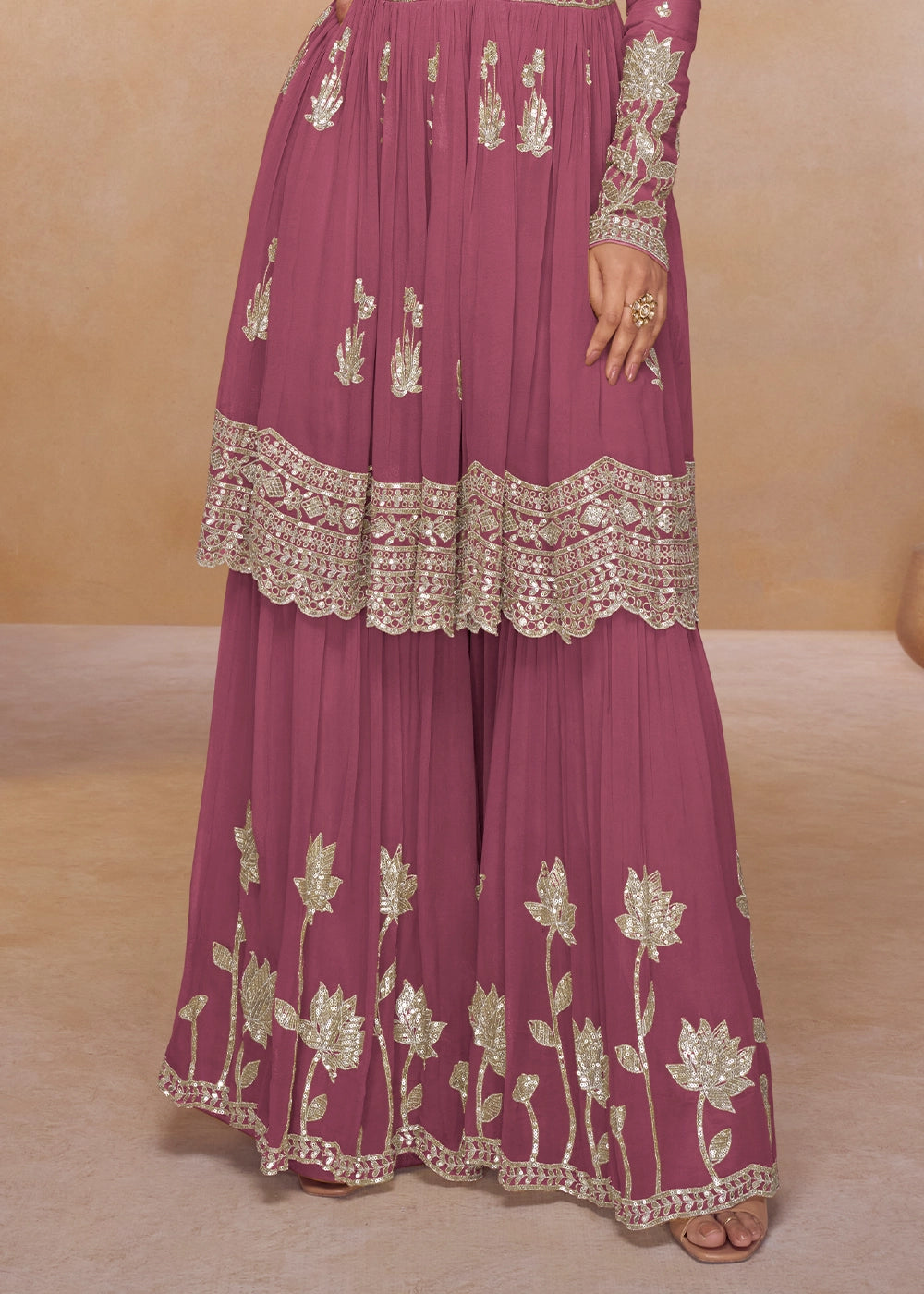 Wildberry Purple Chinon Silk Palazzo Suit with Contemporary Embroidery