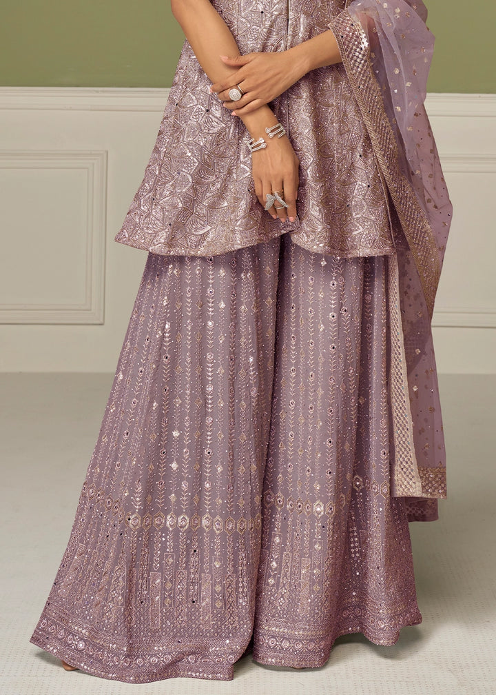 Periwinkle Purple Georgette Palazzo Suit with Handcrafted Detailing