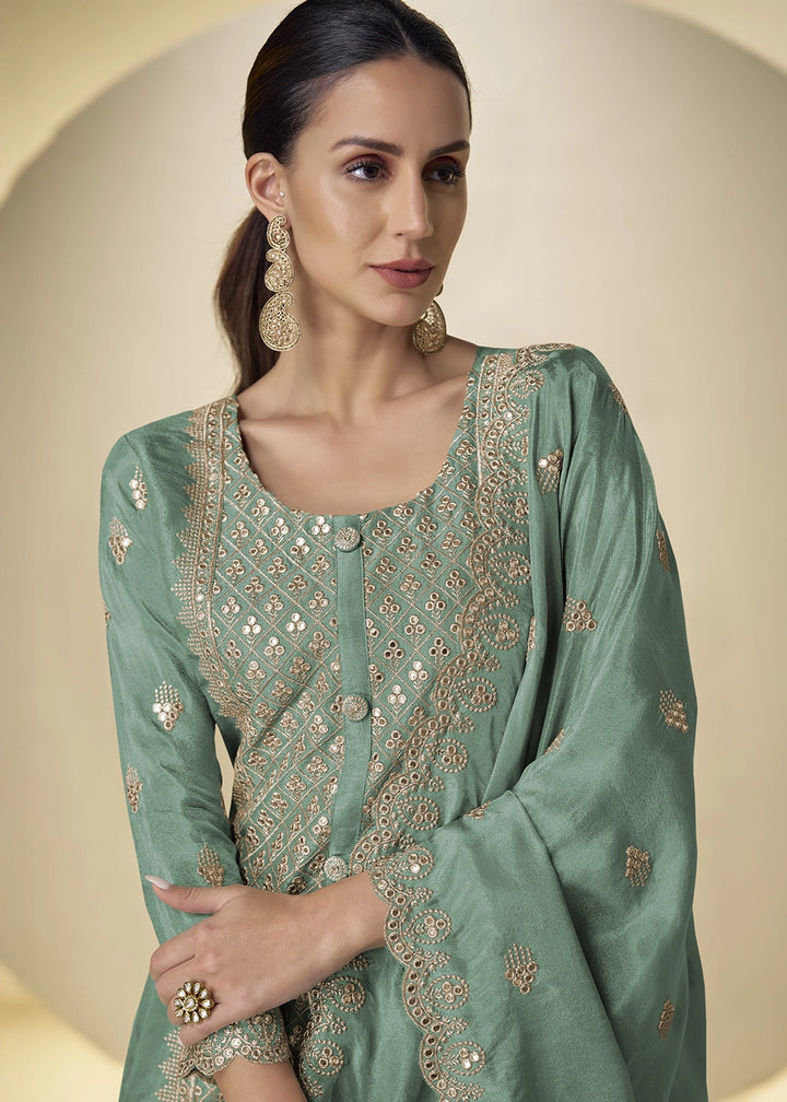 Caribbean Green Simar Silk Palazzo Suit – Luxe Embroidery