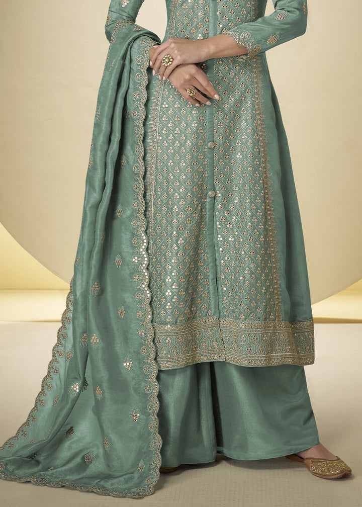Caribbean Green Simar Silk Palazzo Suit – Luxe Embroidery
