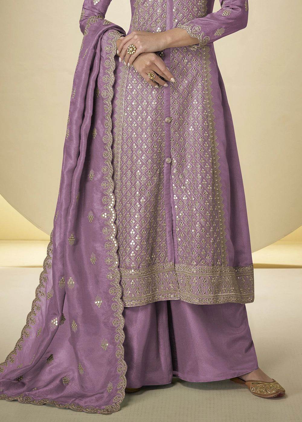 Deep Lilac Purple Simar Silk Palazzo Suit – Luxe Embroidery
