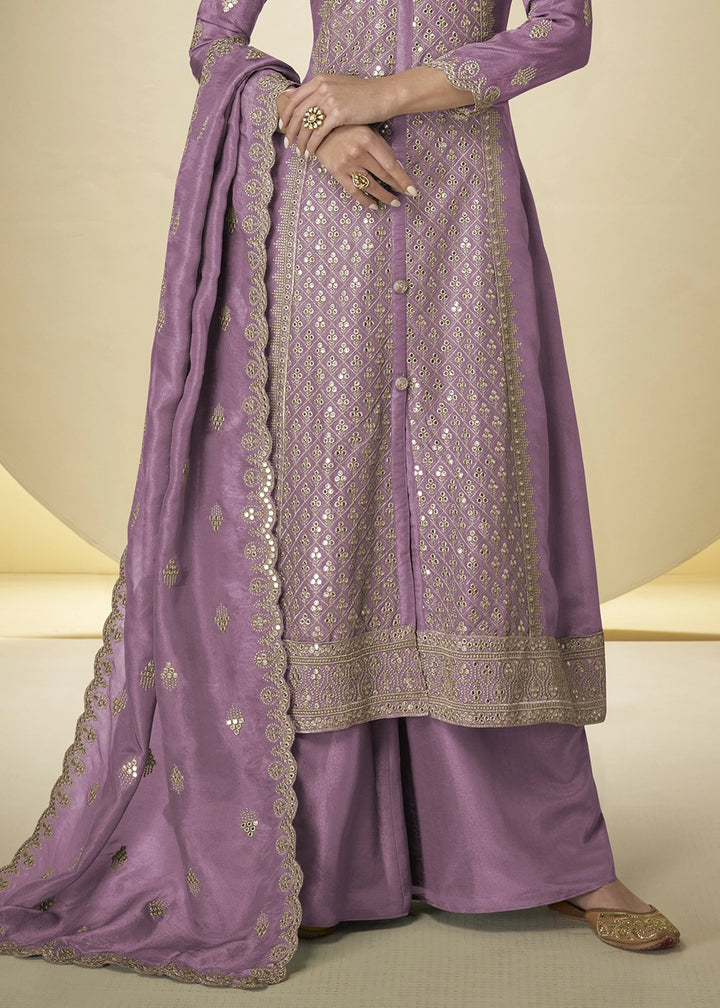 Deep Lilac Purple Simar Silk Palazzo Suit – Luxe Embroidery