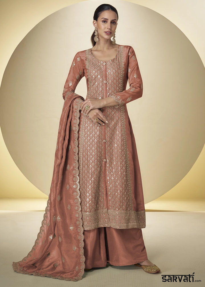 Sienna Brown Simar Silk Palazzo Suit – Luxe Embroidery