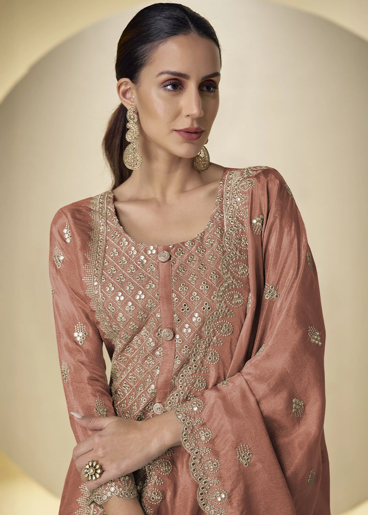 Sienna Brown Simar Silk Palazzo Suit – Luxe Embroidery