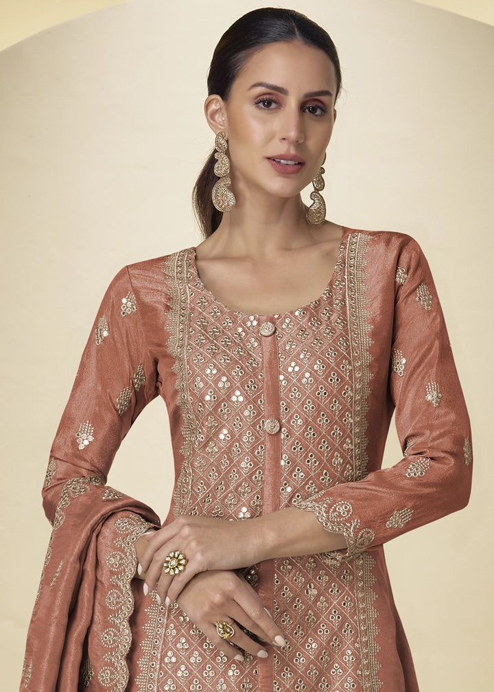 Sienna Brown Simar Silk Palazzo Suit – Luxe Embroidery