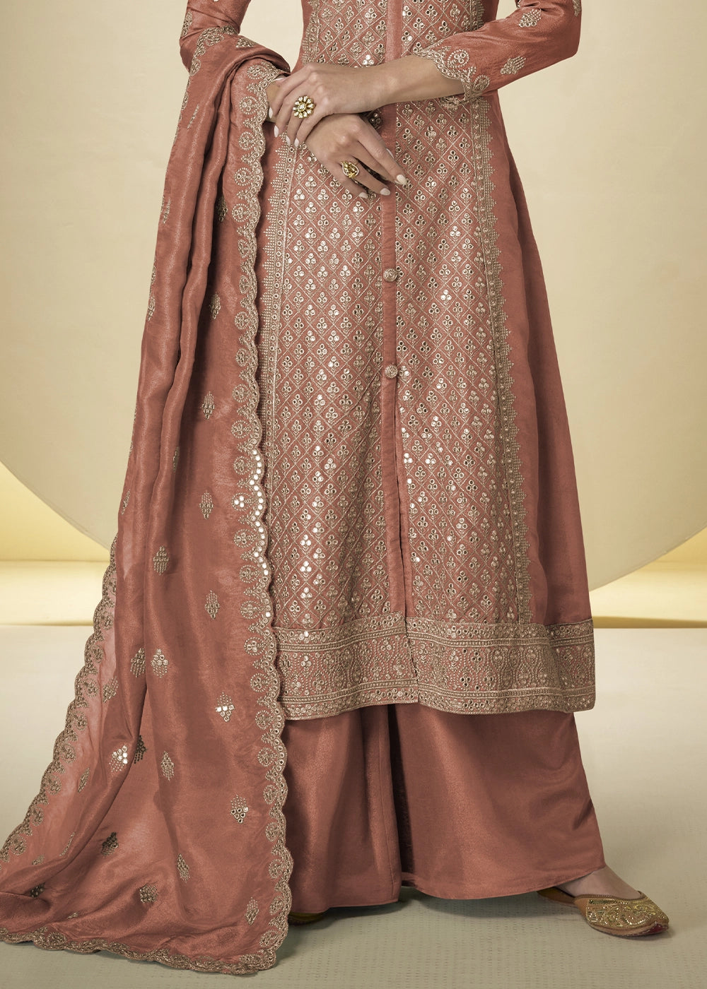Sienna Brown Simar Silk Palazzo Suit – Luxe Embroidery