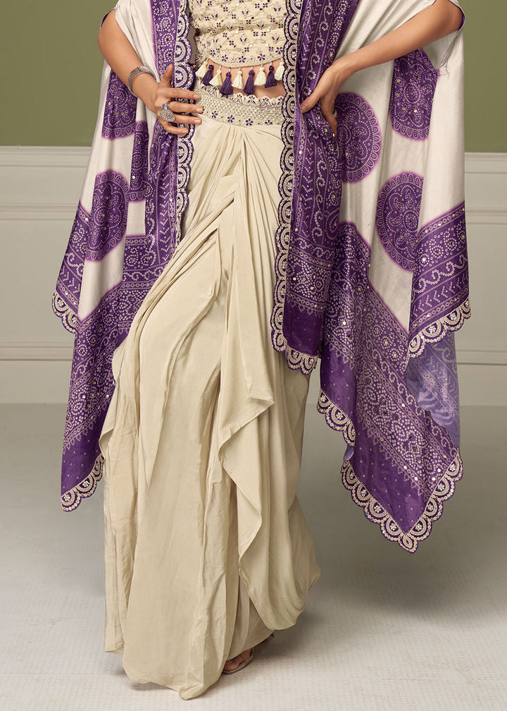 Palatinate Purple Chinon Silk Indo-Western Suit with Mirror Embellishments