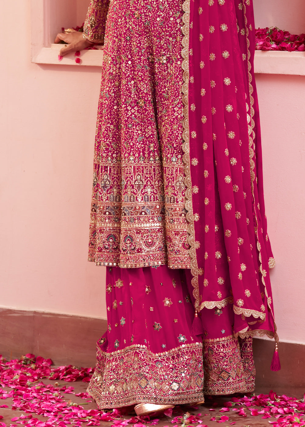 Magenta Pink Georgette Heavy Embroidered Palazzo Set with Sequin and beadwork