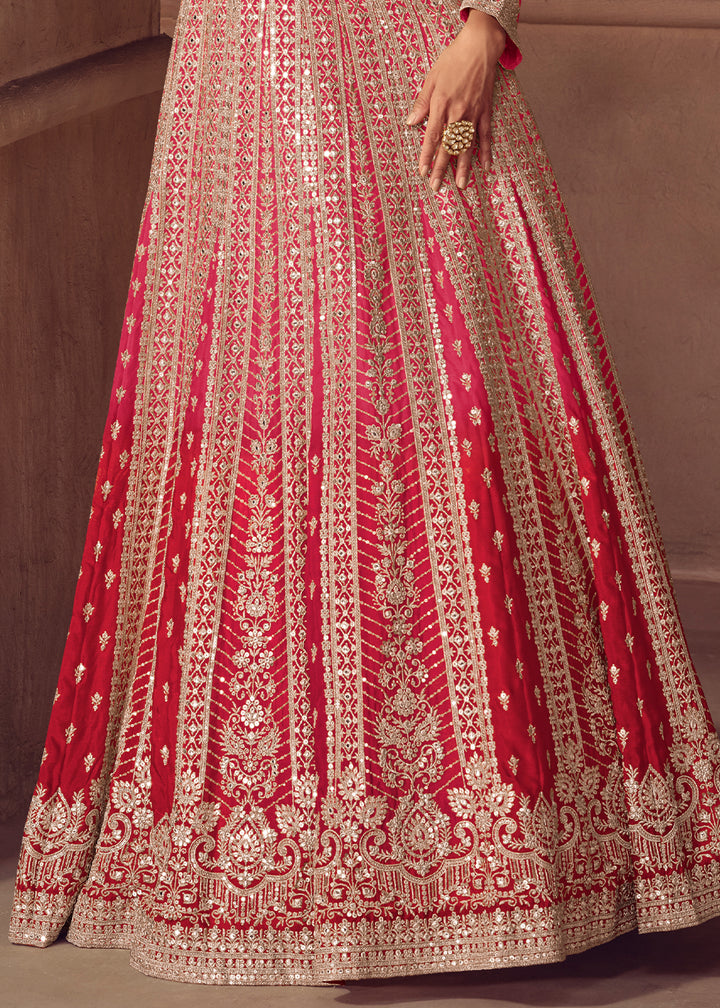Shades of Pink Ombre Chinon Silk Anarkali Gown with Heavy Embroidery & Sequin Threadwork