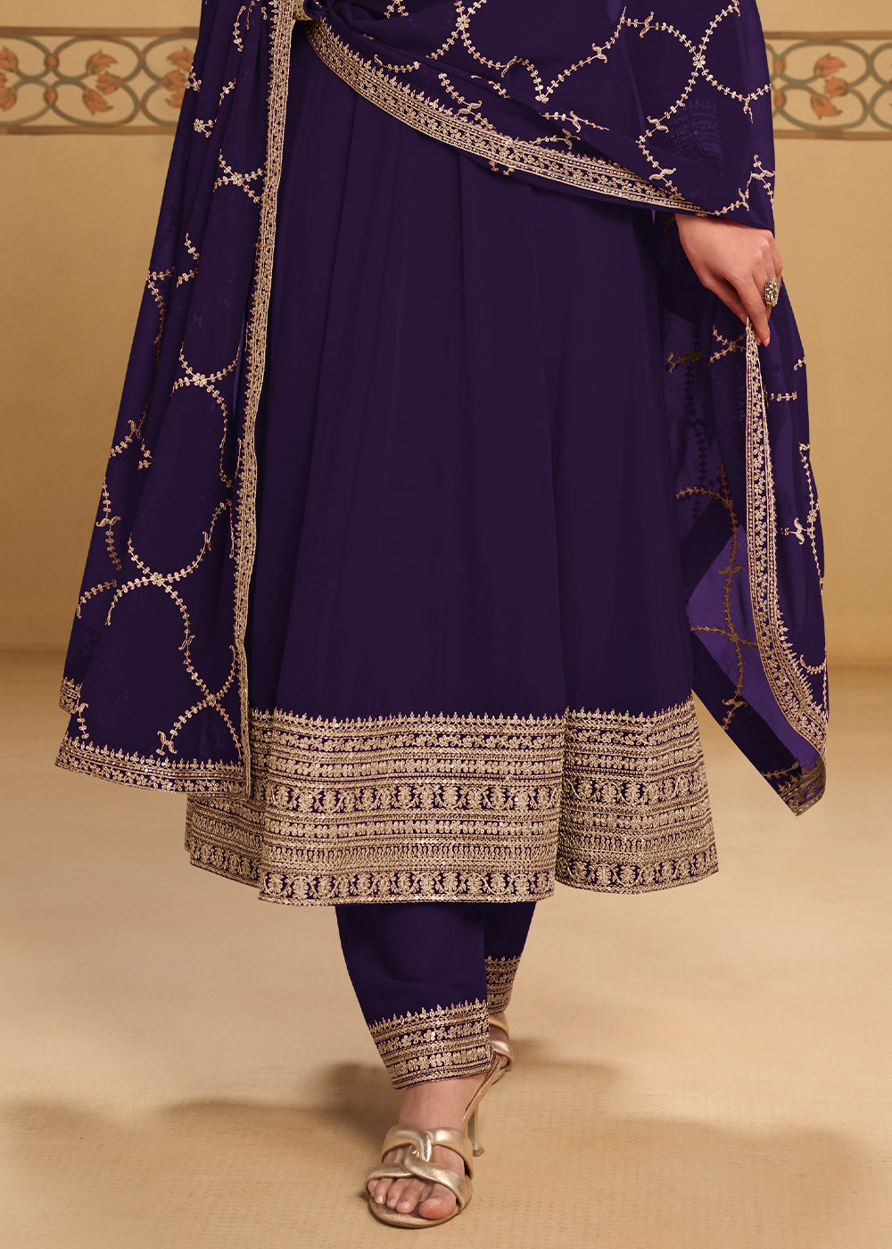 Deep Purple Georgette Anarkali Suit Set with Zari & Thread Embroidery