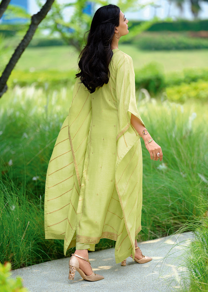 Celadon Green Viscose Kaftan Set Adorned with Delicate Handwork