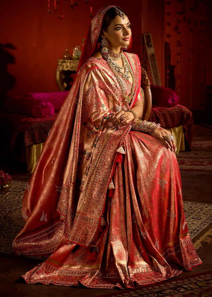 Imperial Red Kadwa Kasab Silk Saree with Swarovski Accents & Zircon Embroidery – With Dupatta