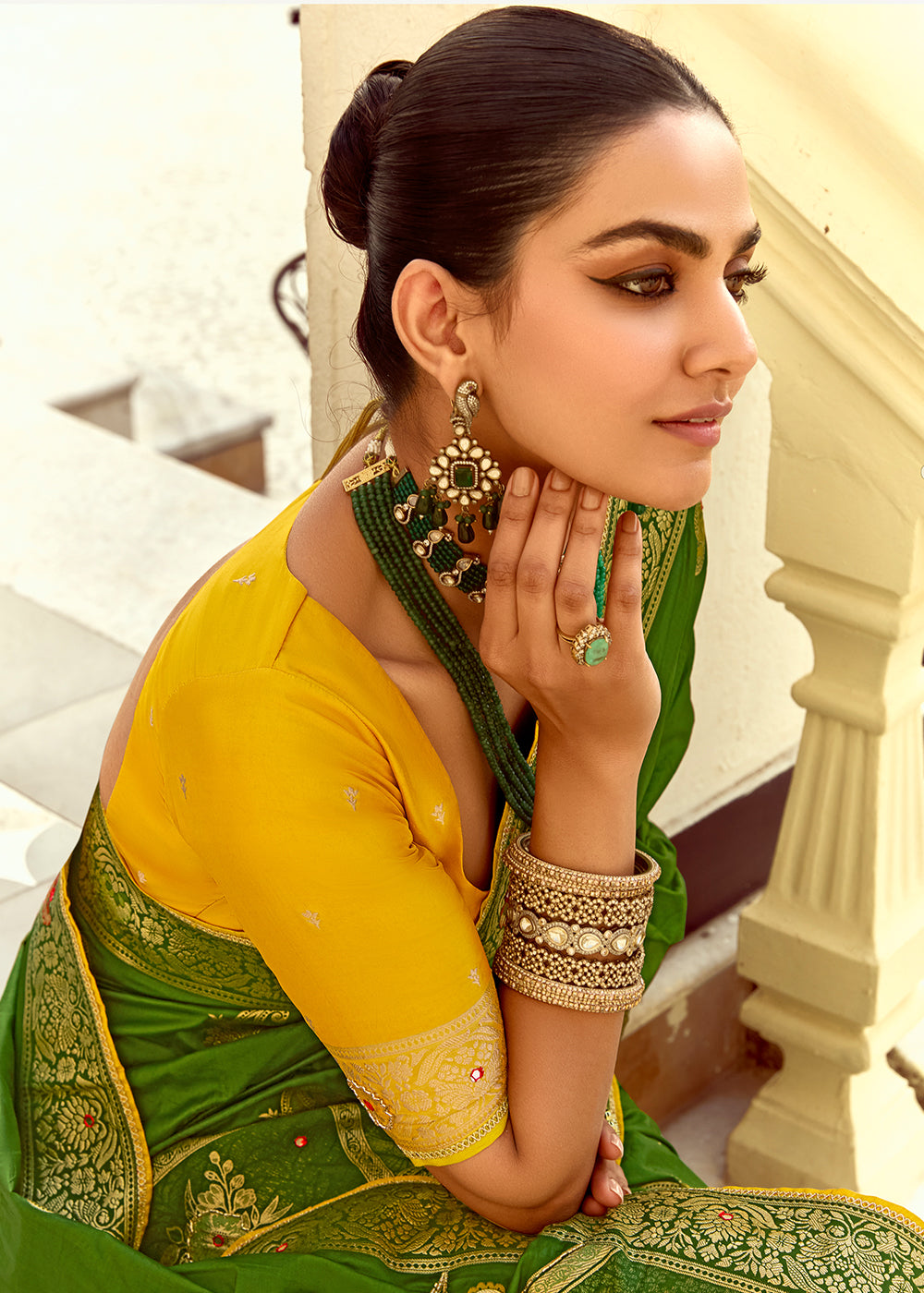 Forest Green Dola Silk Saree Featuring Zari Weave And Intricate Handwork With Cut Dana