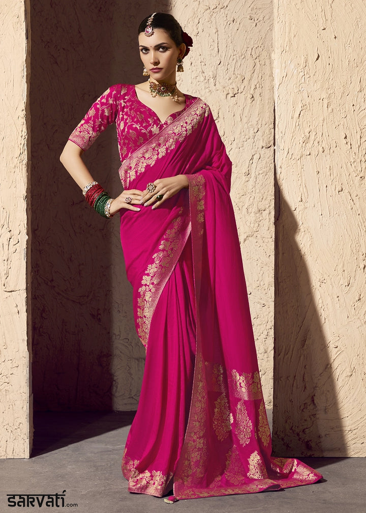 Magenta Pink Viscose Silk Saree with Rich Zari Weaving