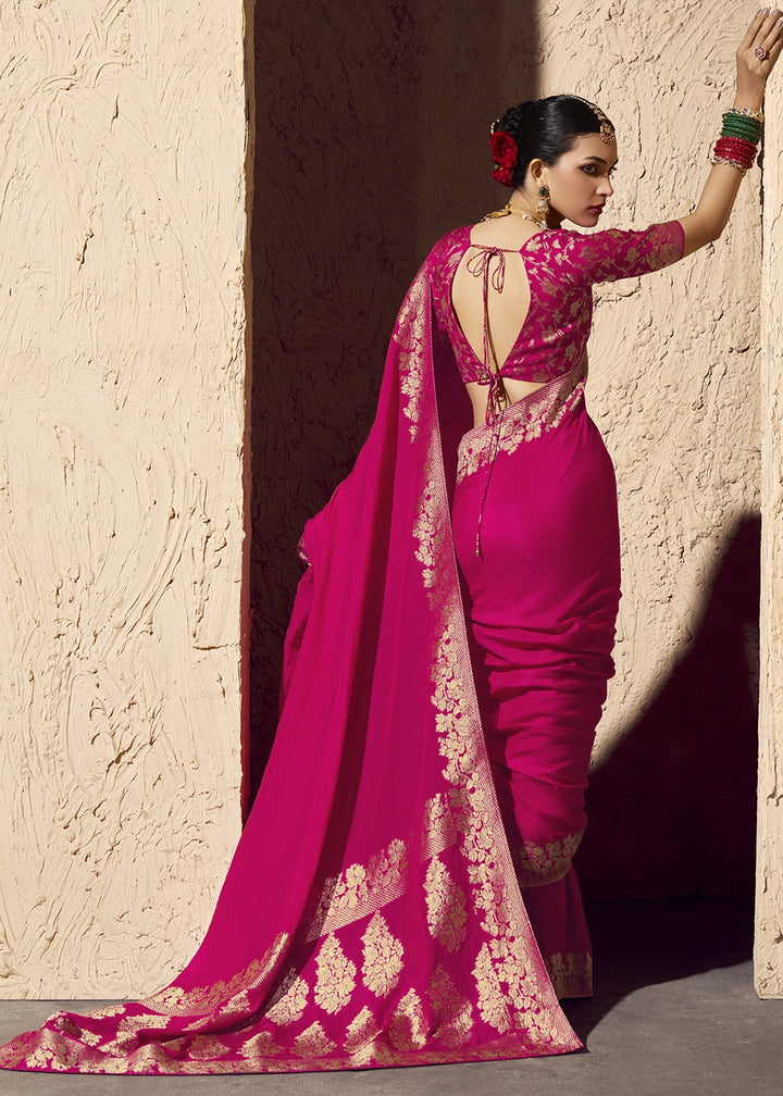 Magenta Pink Viscose Silk Saree with Rich Zari Weaving