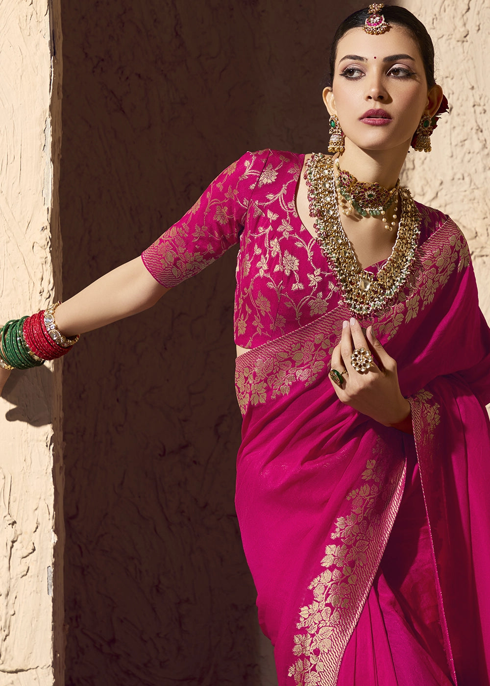 Magenta Pink Viscose Silk Saree with Rich Zari Weaving