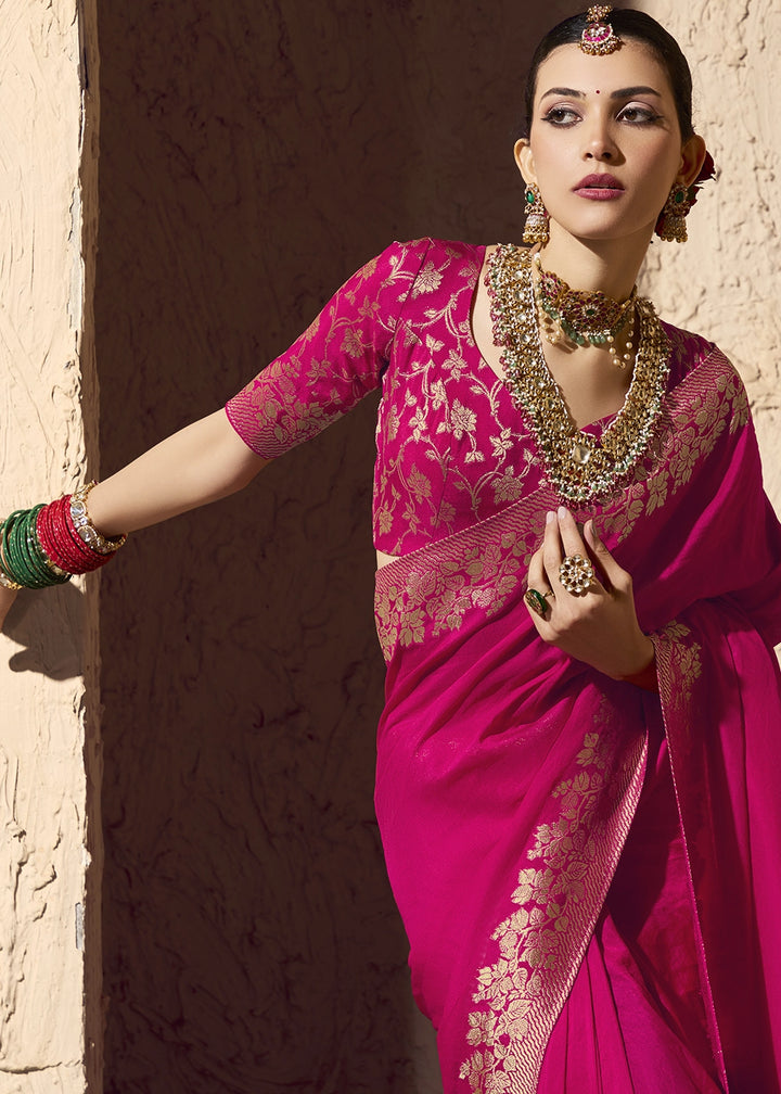 Magenta Pink Viscose Silk Saree with Rich Zari Weaving