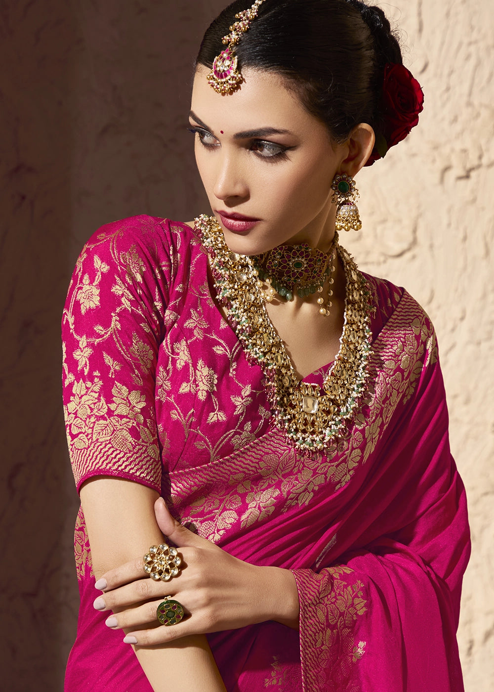 Magenta Pink Viscose Silk Saree with Rich Zari Weaving