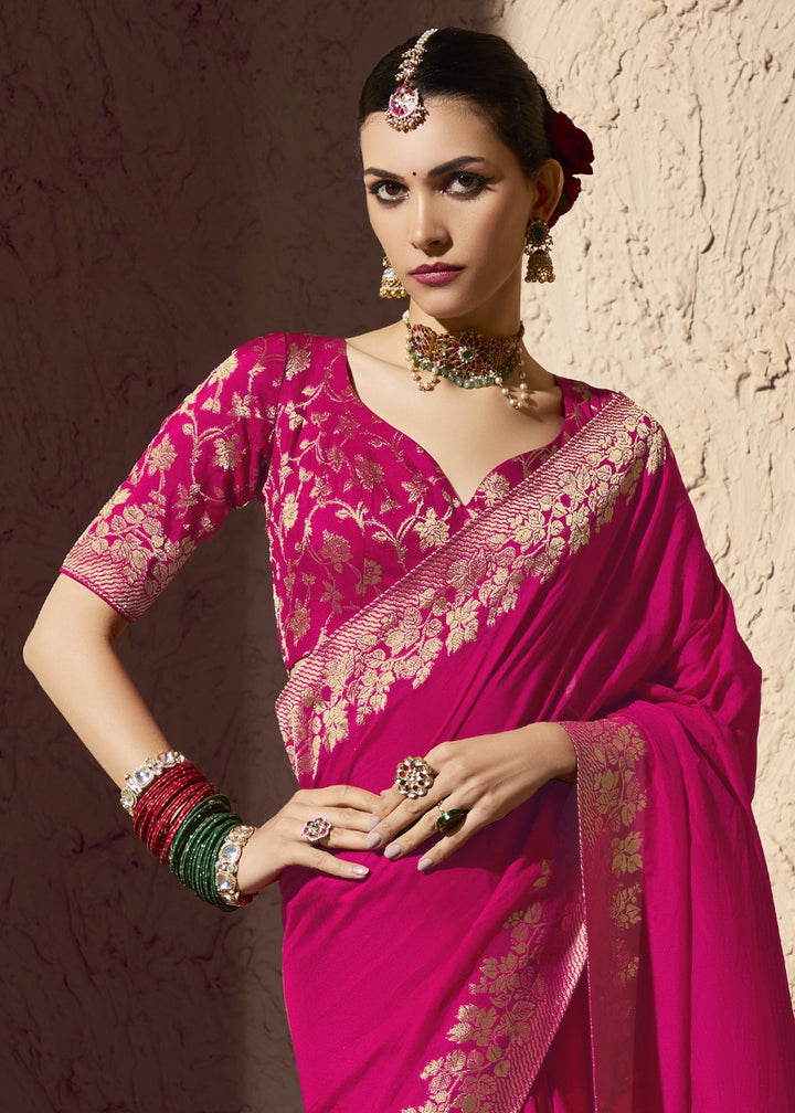 Magenta Pink Viscose Silk Saree with Rich Zari Weaving