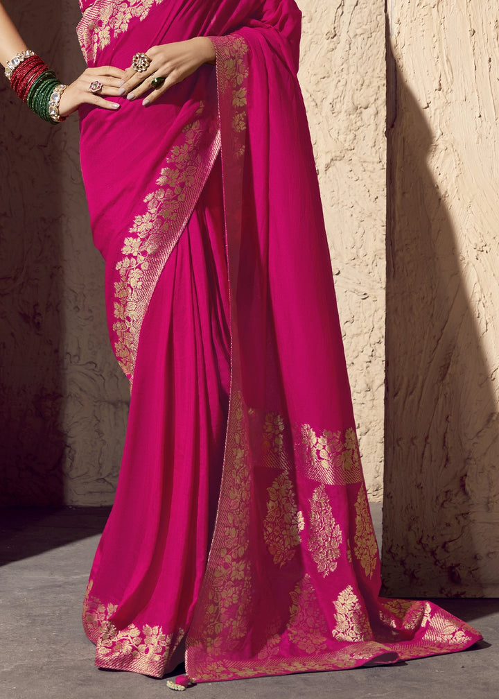 Magenta Pink Viscose Silk Saree with Rich Zari Weaving