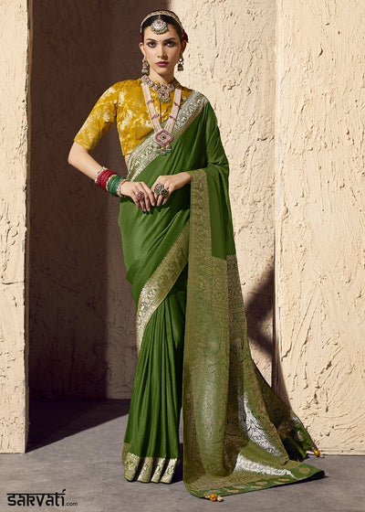 Fern Green Viscose Silk Saree with Rich Zari Weaving