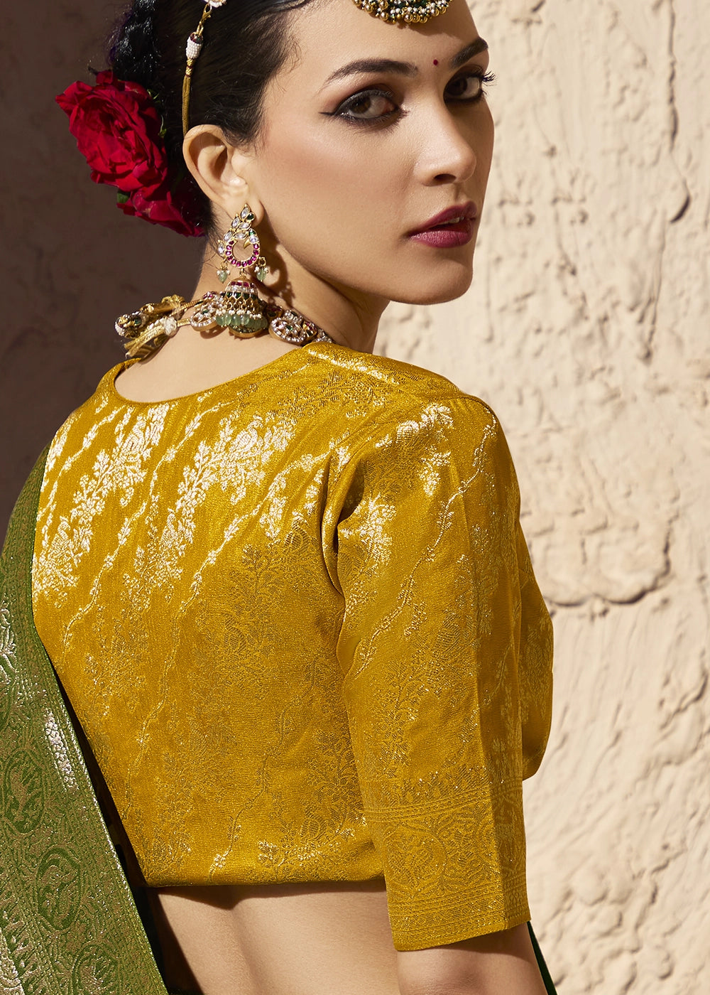 Fern Green Viscose Silk Saree with Rich Zari Weaving