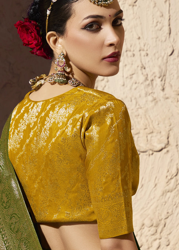 Fern Green Viscose Silk Saree with Rich Zari Weaving