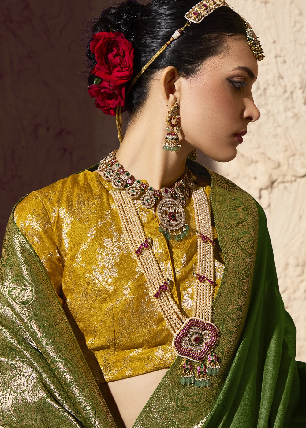 Fern Green Viscose Silk Saree with Rich Zari Weaving