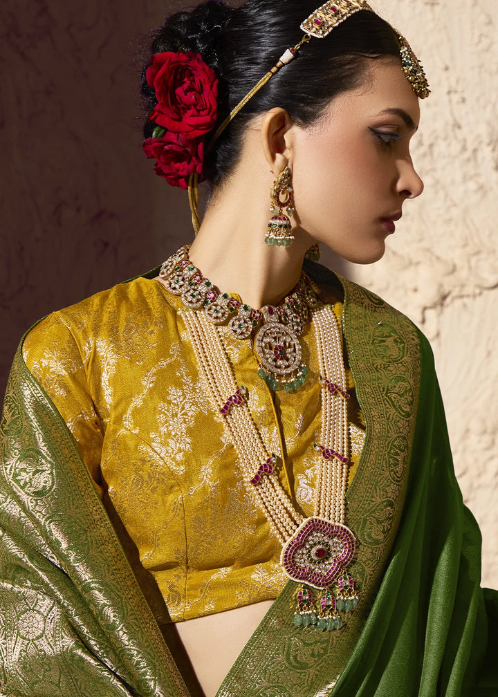 Fern Green Viscose Silk Saree with Rich Zari Weaving