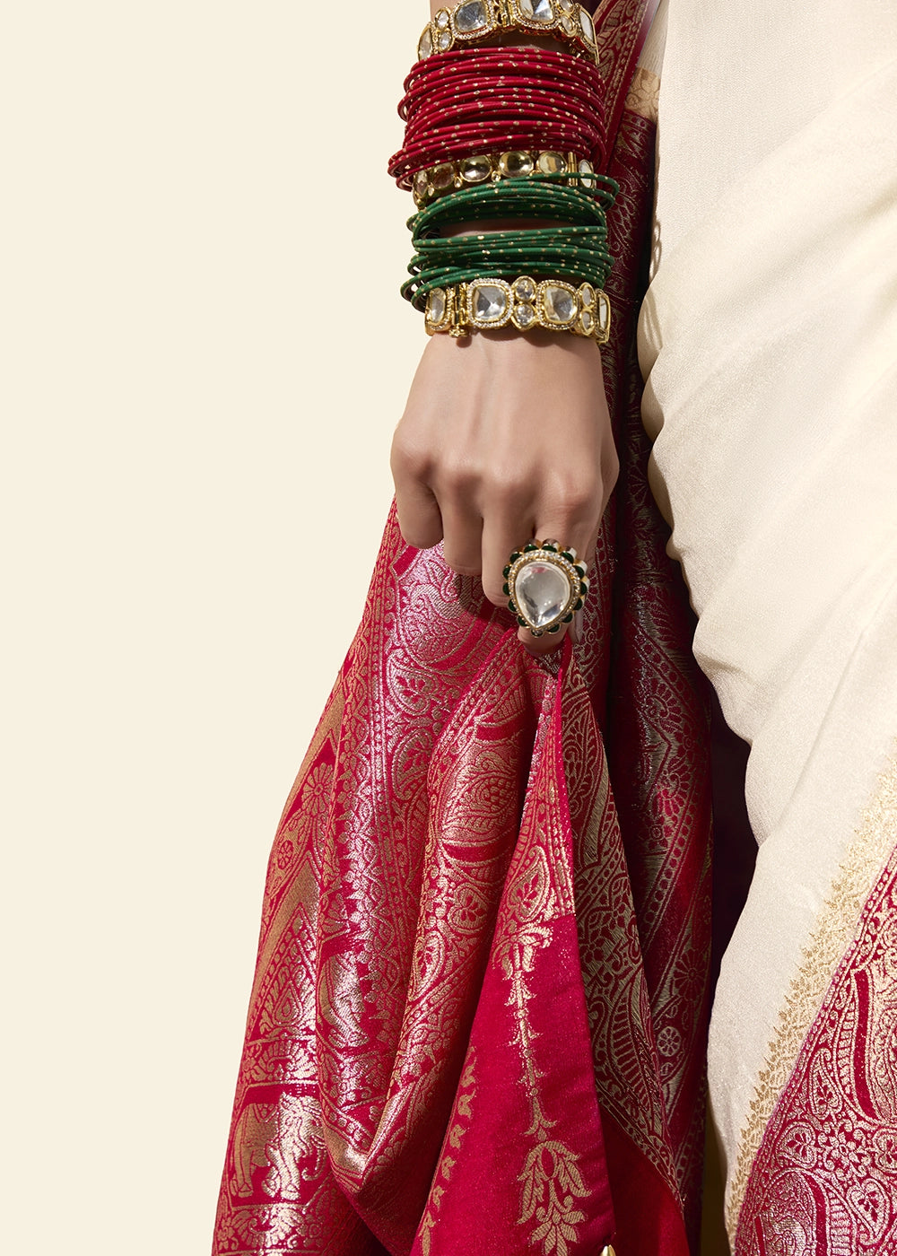 Cream White Viscose Silk Saree with Rich Zari Weaving