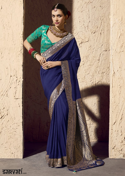 Berry Blue Viscose Silk Saree with Rich Zari Weaving