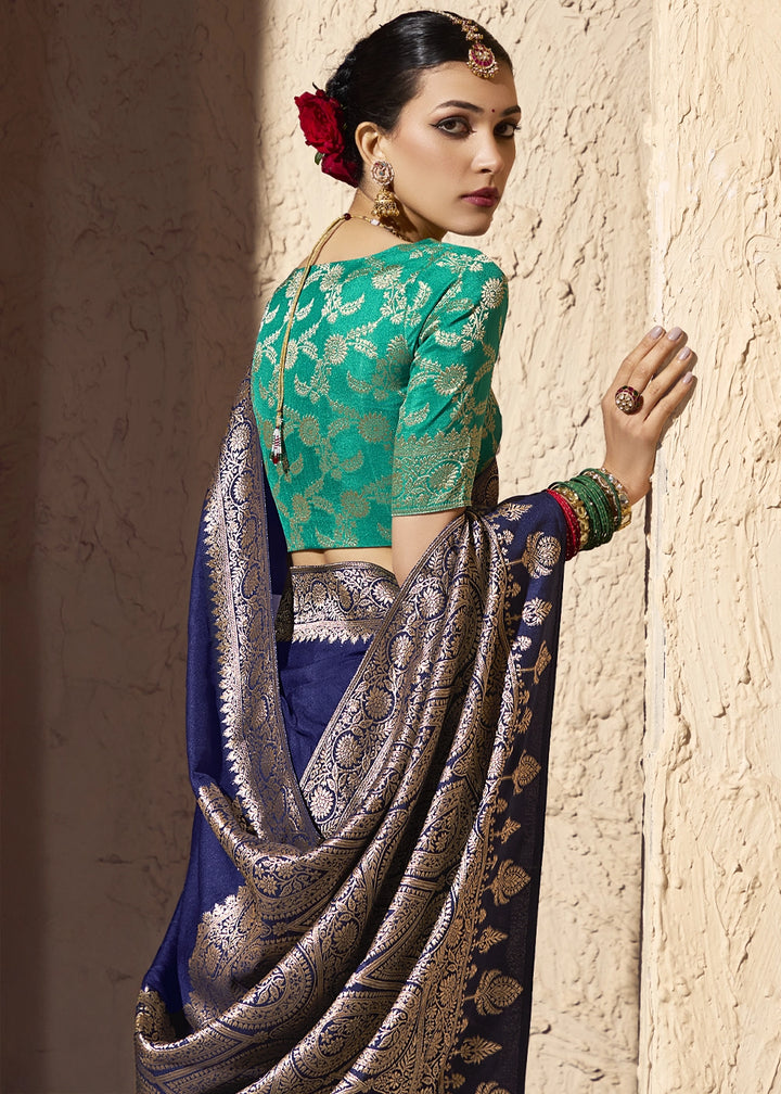 Berry Blue Viscose Silk Saree with Rich Zari Weaving