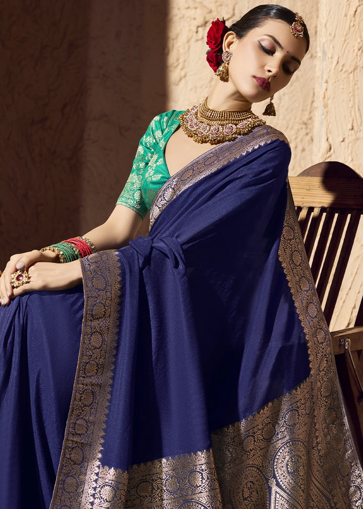Berry Blue Viscose Silk Saree with Rich Zari Weaving