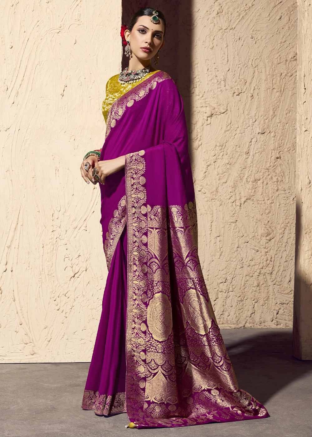 Lollipop Purple Viscose Silk Saree with Rich Zari Weaving