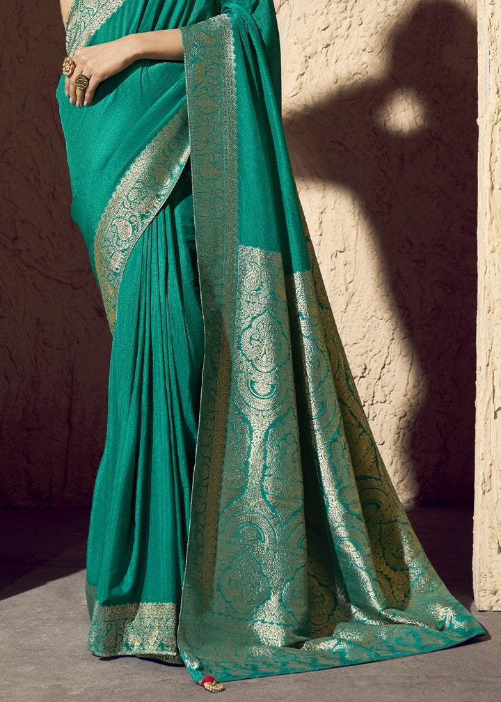 Pine Green Viscose Silk Saree with Rich Zari Weaving