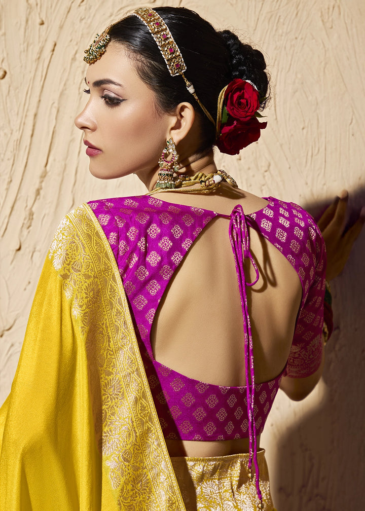 Aureolin Yellow Viscose Silk Saree with Rich Zari Weaving