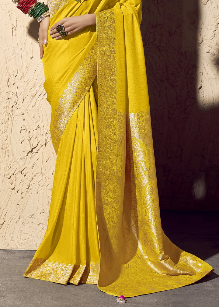 Aureolin Yellow Viscose Silk Saree with Rich Zari Weaving